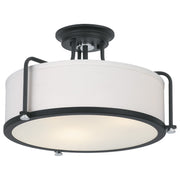 Quoizel Rigel 17in 3-Light Semi-Flush Mount | Transitional Earth Black and Eggshell Fabric | Bedroom & Hallway | Model QF1715EK