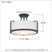 Quoizel Rigel 17in 3-Light Semi-Flush Mount | Transitional Earth Black and Eggshell Fabric | Bedroom & Hallway | Model QF1715EK