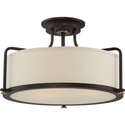 Quoizel Calvary 17.5in 3-Light Semi-Flush Mount | Traditional Western Bronze and Beige Fabric | Bedroom & Hallway | Model QF1715WT