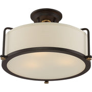 Quoizel Calvary 17.5in 3-Light Semi-Flush Mount | Traditional Western Bronze and Beige Fabric | Bedroom & Hallway | Model QF1715WT