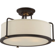 Quoizel Calvary 17.5in 3-Light Semi-Flush Mount | Traditional Western Bronze and Beige Fabric | Bedroom & Hallway | Model QF1715WT