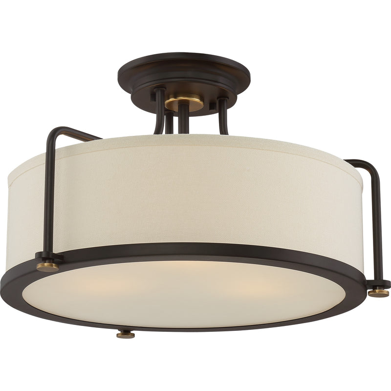 Quoizel Calvary 17.5in 3-Light Semi-Flush Mount | Traditional Western Bronze and Beige Fabric | Bedroom & Hallway | Model QF1715WT