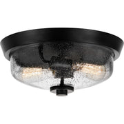 Quoizel Radius 13in 2-Light Flush Mount | Industrial Earth Black and Clear Seedy Glass | Hallway & Foyer | 13 x 13 x 5.5 in | Model QF3414EK
