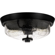 Quoizel Radius 13in 2-Light Flush Mount | Industrial Earth Black and Clear Seedy Glass | Hallway & Foyer | 13 x 13 x 5.5 in | Model QF3414EK