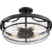 Quoizel Outpost 19in 4-Light Semi-Flush Mount | Rustic Palladian Bronze and Clear Seedy Glass | Foyer & Living Room | 19 x 19 x 12 in | Model QF3419PN