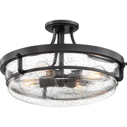 Quoizel Outpost 19in 4-Light Semi-Flush Mount | Rustic Palladian Bronze and Clear Seedy Glass | Foyer & Living Room | 19 x 19 x 12 in | Model QF3419PN