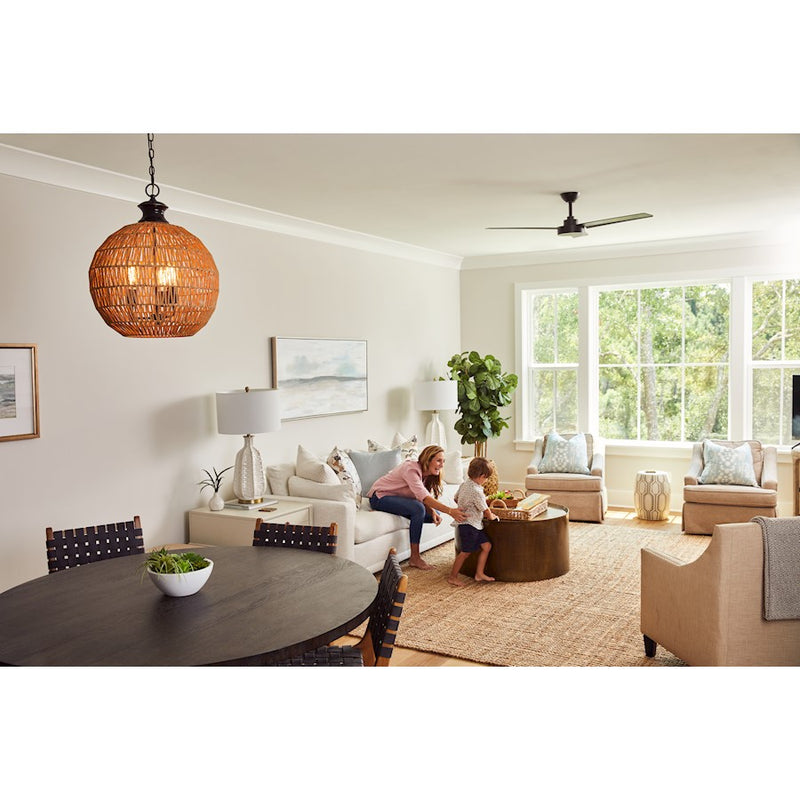 Quoizel Casablanca 18.25in 3-Light Pendant | Coastal Palladian Bronze and Natural Paper Rope | Kitchen Island & Dining Room | Model QF4034PN
