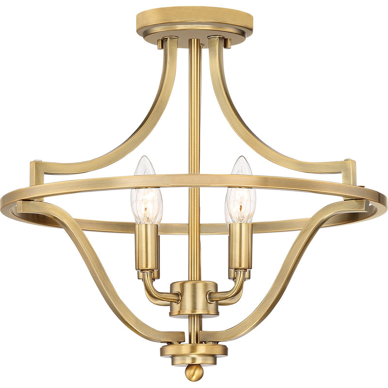 Quoizel Harvel 16in 4-Light Semi-Flush Mount | Weathered Brass Steel | Bedroom & Hallway | 16 x 16 x 15.25 in | Model QF5119WS
