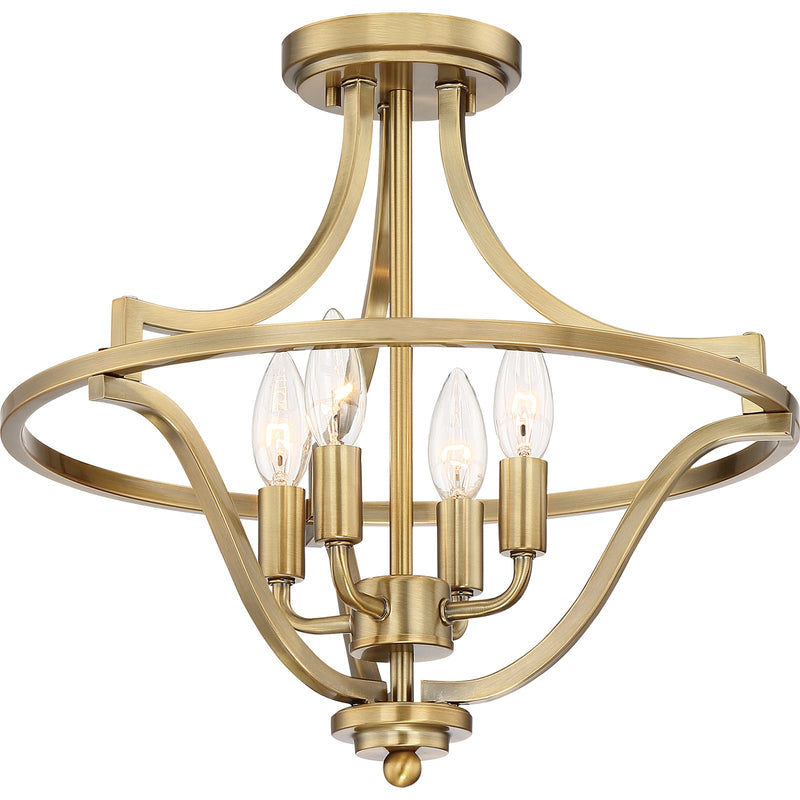 Quoizel Harvel 16in 4-Light Semi-Flush Mount | Weathered Brass Steel | Bedroom & Hallway | 16 x 16 x 15.25 in | Model QF5119WS