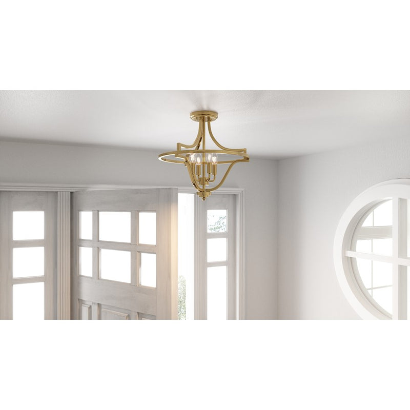 Quoizel Harvel 16in 4-Light Semi-Flush Mount | Weathered Brass Steel | Bedroom & Hallway | 16 x 16 x 15.25 in | Model QF5119WS