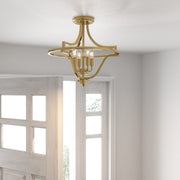 Quoizel Harvel 16in 4-Light Semi-Flush Mount | Weathered Brass Steel | Bedroom & Hallway | 16 x 16 x 15.25 in | Model QF5119WS
