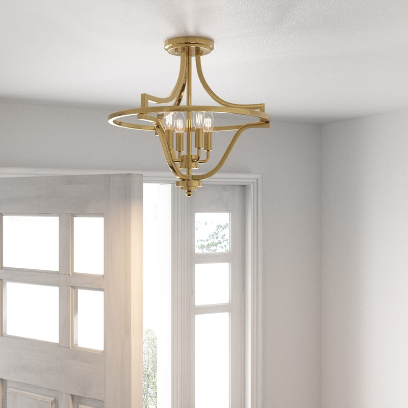 Quoizel Harvel 16in 4-Light Semi-Flush Mount | Weathered Brass Steel | Bedroom & Hallway | 16 x 16 x 15.25 in | Model QF5119WS
