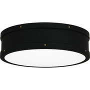 Quoizel Ahoy 13in LED Flush Mount | Industrial Matte Black and Etched Glass | Bedroom & Hallway | 12.75 x 12.75 x 3.5 in | Model QF5224MBK