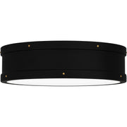 Quoizel Ahoy 13in LED Flush Mount | Industrial Matte Black and Etched Glass | Bedroom & Hallway | 12.75 x 12.75 x 3.5 in | Model QF5224MBK