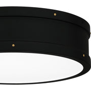 Quoizel Ahoy 13in LED Flush Mount | Industrial Matte Black and Etched Glass | Bedroom & Hallway | 12.75 x 12.75 x 3.5 in | Model QF5224MBK