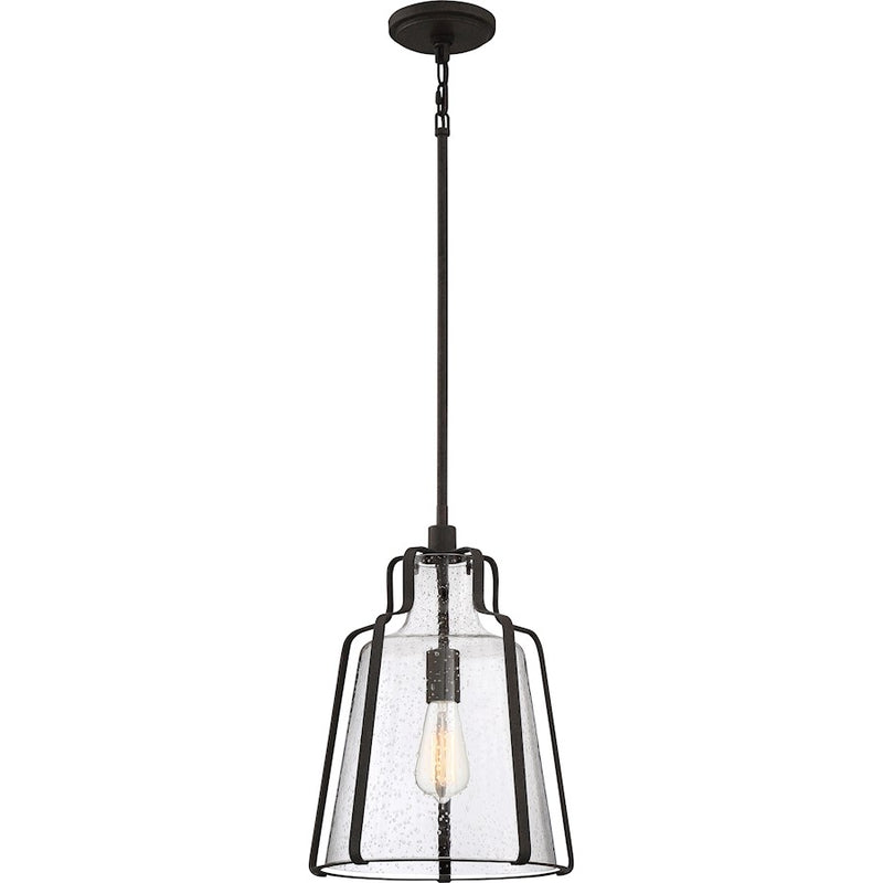 Quoizel Haverford 1 Light Pendant, Rustic Black/Clear Seeded