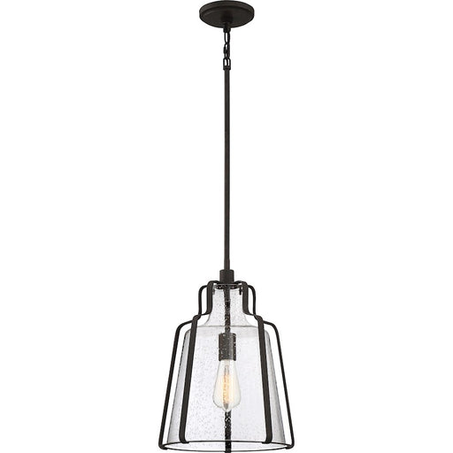 Quoizel Haverford 1 Light Pendant, Rustic Black/Clear Seeded