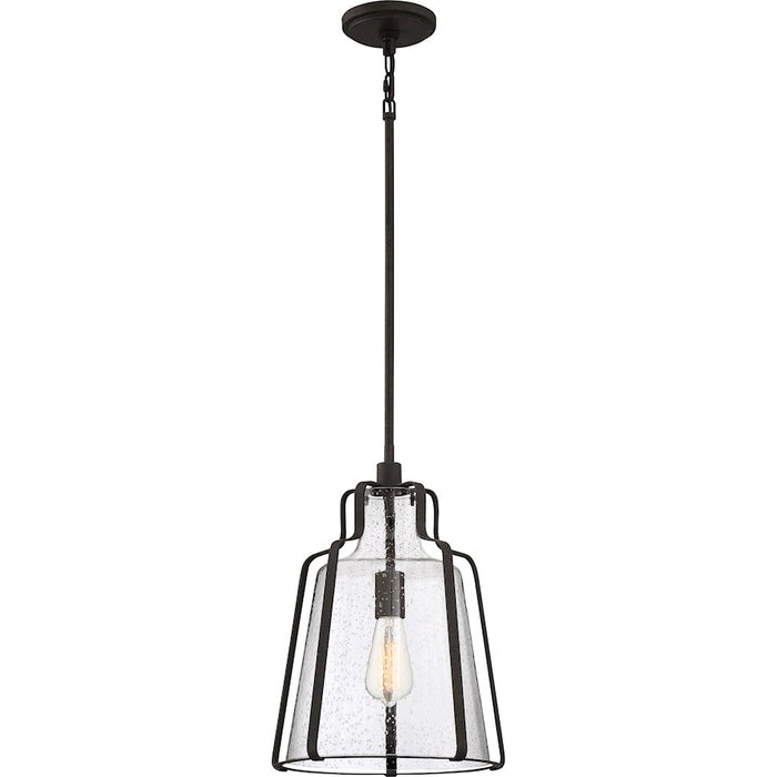 Quoizel Haverford 1 Light Pendant, Rustic Black/Clear Seeded
