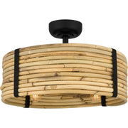 Quoizel Lachlan 22in 4-Light Ceiling Fan | Modern Bohemian Matte Black and Rattan | Small Bedroom & Living Room | 22 x 22 x 9.5 in | Model QFA6200MBK