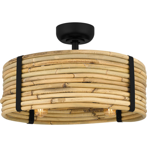 Quoizel Lachlan 22in 4-Light Ceiling Fan | Modern Bohemian Matte Black and Rattan | Small Bedroom & Living Room | 22 x 22 x 9.5 in | Model QFA6200MBK