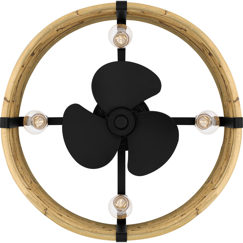 Quoizel Lachlan 22in 4-Light Ceiling Fan | Modern Bohemian Matte Black and Rattan | Small Bedroom & Living Room | 22 x 22 x 9.5 in | Model QFA6200MBK