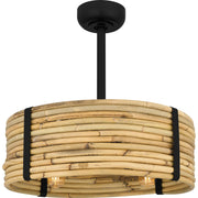 Quoizel Lachlan 22in 4-Light Ceiling Fan | Modern Bohemian Matte Black and Rattan | Small Bedroom & Living Room | 22 x 22 x 9.5 in | Model QFA6200MBK