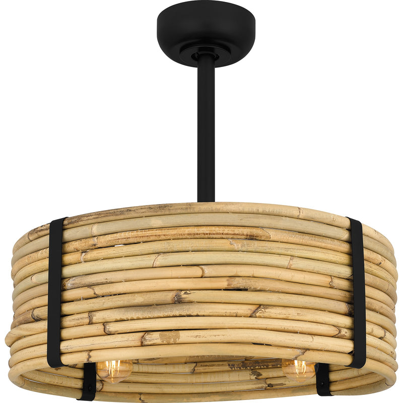 Quoizel Lachlan 22in 4-Light Ceiling Fan | Modern Bohemian Matte Black and Rattan | Small Bedroom & Living Room | 22 x 22 x 9.5 in | Model QFA6200MBK