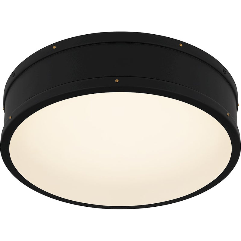 Quoizel Ahoy Integrated LED Flush Mount, Matte Black/Etched Glass