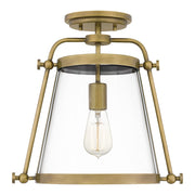 Quoizel Cardiff 1 Light Semi-Flush Mount, Weathered Brass/Clear