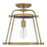 Quoizel Cardiff 1 Light Semi-Flush Mount, Weathered Brass/Clear