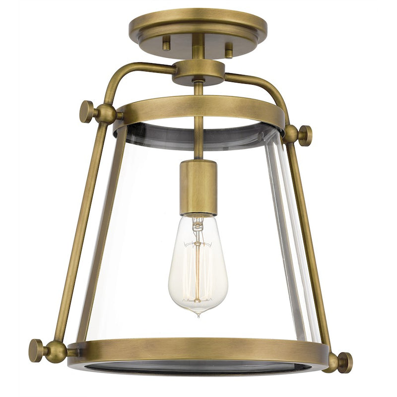 Quoizel Cardiff 1 Light Semi-Flush Mount, Weathered Brass/Clear