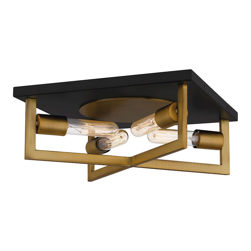 Quoizel Brunson 14in 4-Light Flush Mount | Industrial Aged Brass Steel | Entryway & Hallway | 14 x 14 x 5.5 in | Model QFL5353AB