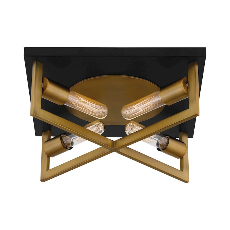 Quoizel Brunson 14in 4-Light Flush Mount | Industrial Aged Brass Steel | Entryway & Hallway | 14 x 14 x 5.5 in | Model QFL5353AB