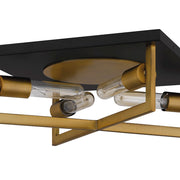 Quoizel Brunson 14in 4-Light Flush Mount | Industrial Aged Brass Steel | Entryway & Hallway | 14 x 14 x 5.5 in | Model QFL5353AB