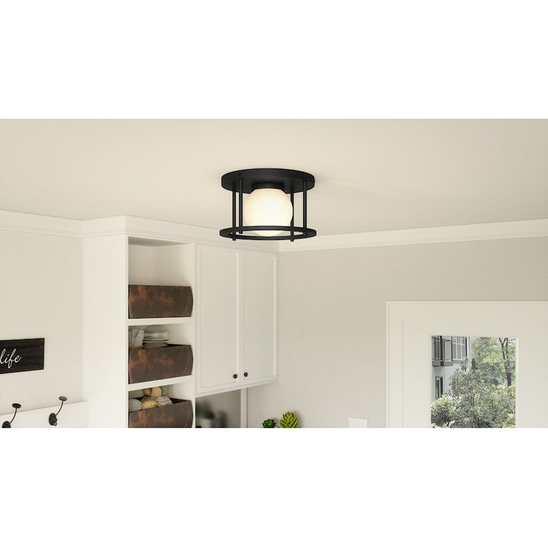 Quoizel Morehouse 1 Light Flush Mount, Matte Black/Opal Etched