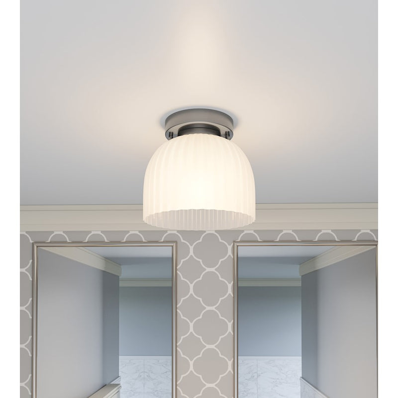 Quoizel Rembrandt 1 Light Flush Mount, Brushed Nickel/Etched Ribbed