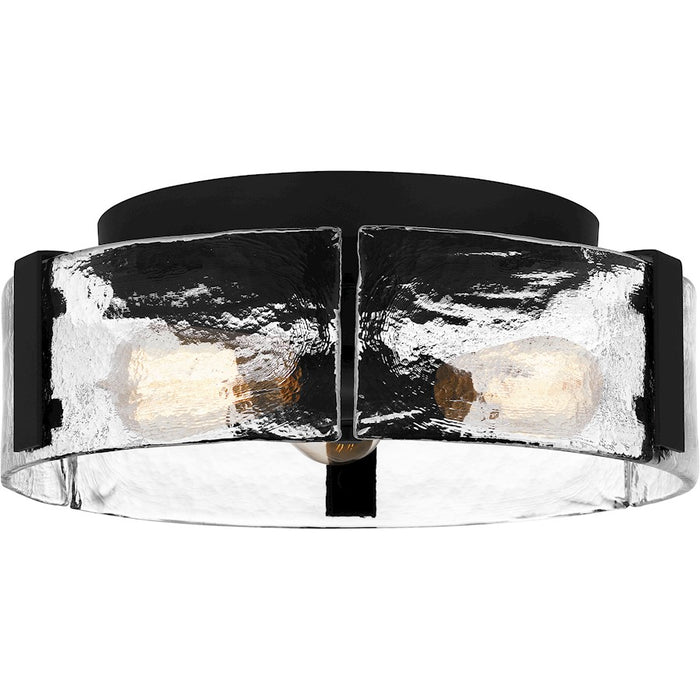 Quoizel Angora 3 Light Flush Mount, Matte Black/Clear Hammered