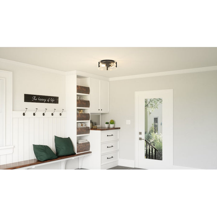 Quoizel Angora 3 Light Flush Mount, Matte Black/Clear Hammered