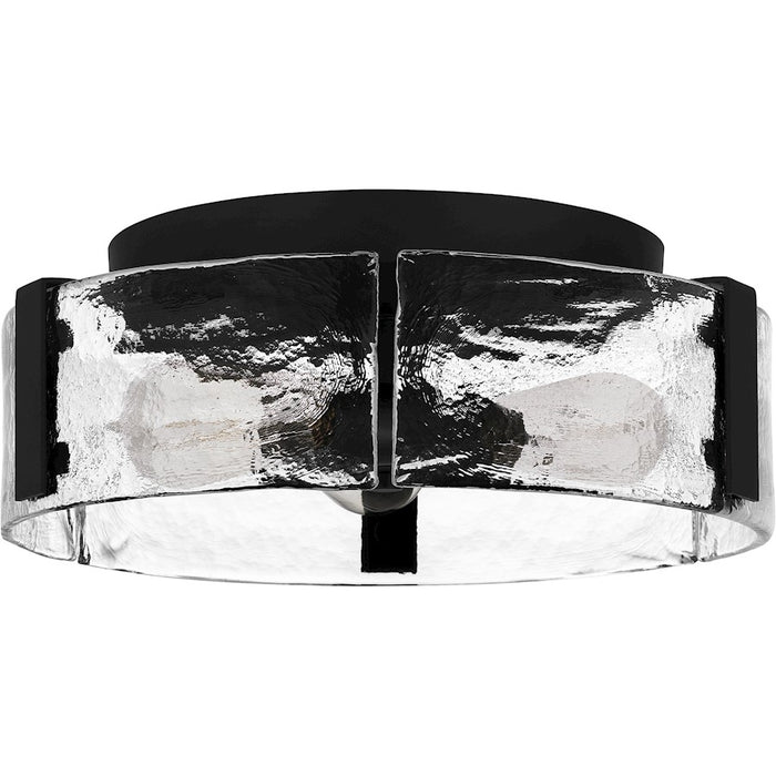 Quoizel Angora 3 Light Flush Mount, Matte Black/Clear Hammered