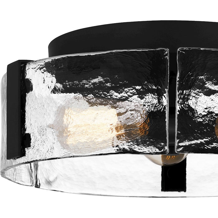Quoizel Angora 3 Light Flush Mount, Matte Black/Clear Hammered