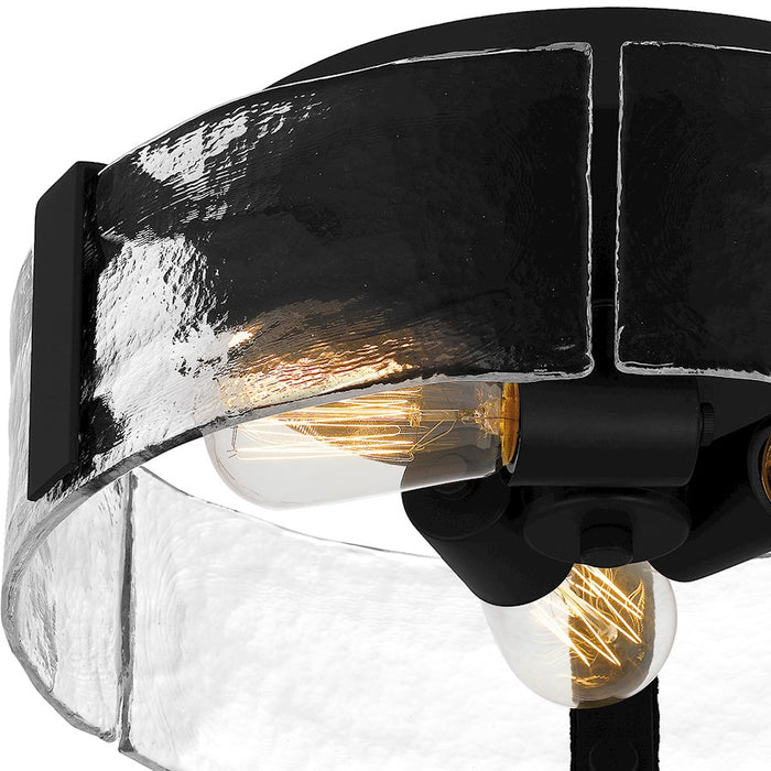 Quoizel Angora 3 Light Flush Mount, Matte Black/Clear Hammered