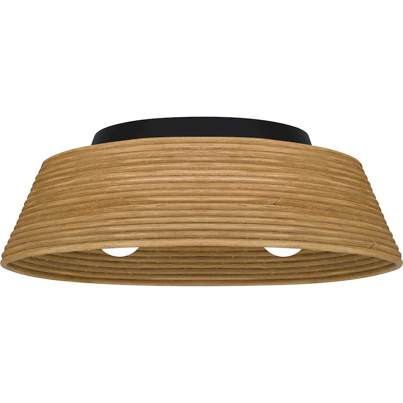 Quoizel Zahara 18in 3-Light Flush Mount | Modern Farmhouse Matte Black and Bamboo | Hallway & Foyer Ceiling Light | Model QFL6167MBK