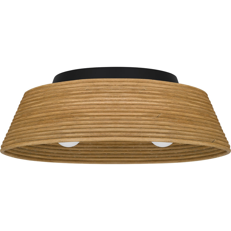 Quoizel Zahara 18in 3-Light Flush Mount | Modern Farmhouse Matte Black and Bamboo | Hallway & Foyer Ceiling Light | Model QFL6167MBK