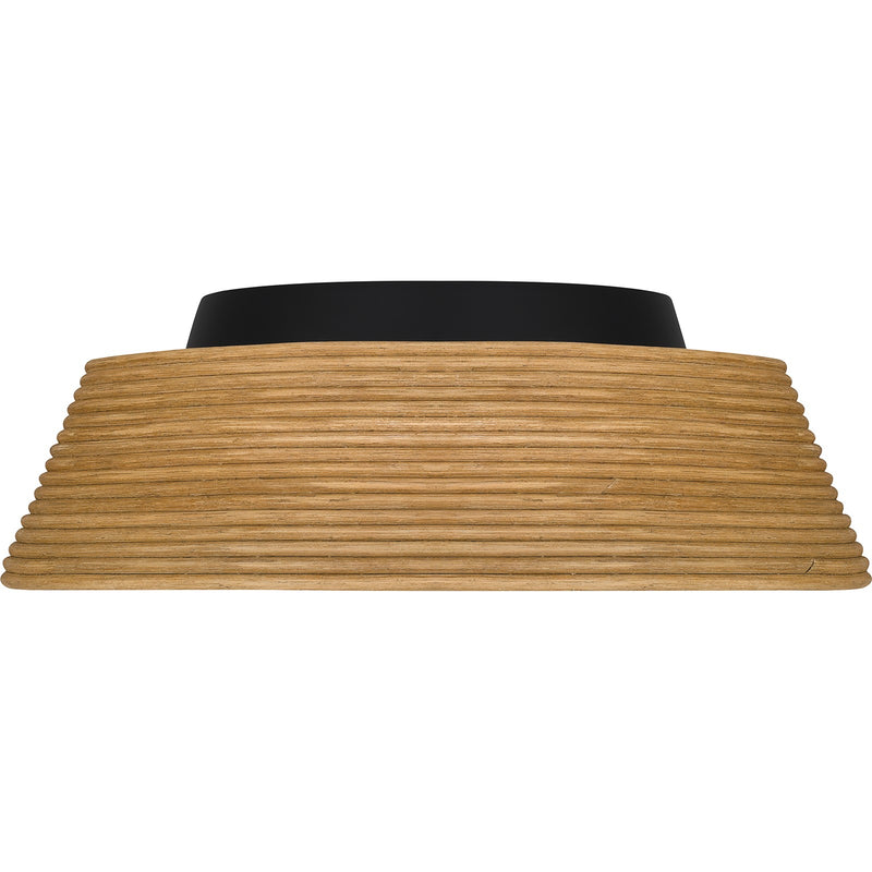 Quoizel Zahara 18in 3-Light Flush Mount | Modern Farmhouse Matte Black and Bamboo | Hallway & Foyer Ceiling Light | Model QFL6167MBK
