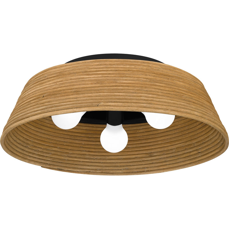Quoizel Zahara 18in 3-Light Flush Mount | Modern Farmhouse Matte Black and Bamboo | Hallway & Foyer Ceiling Light | Model QFL6167MBK