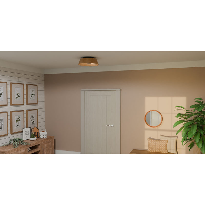 Quoizel Zahara 18in 3-Light Flush Mount | Modern Farmhouse Matte Black and Bamboo | Hallway & Foyer Ceiling Light | Model QFL6167MBK