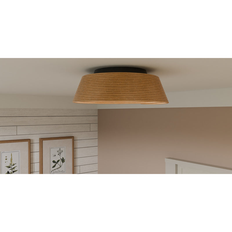 Quoizel Zahara 18in 3-Light Flush Mount | Modern Farmhouse Matte Black and Bamboo | Hallway & Foyer Ceiling Light | Model QFL6167MBK