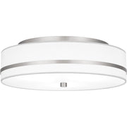Quoizel Belotte 15in 3-Light Flush Mount | Transitional Brushed Nickel and Off White Fabric | Hallway & Bedroom Ceiling Light | Model QFL6180BN