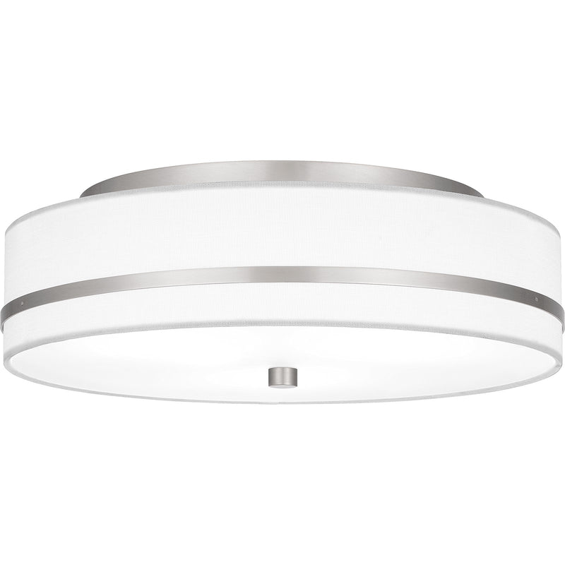 Quoizel Belotte 15in 3-Light Flush Mount | Transitional Brushed Nickel and Off White Fabric | Hallway & Bedroom Ceiling Light | Model QFL6180BN