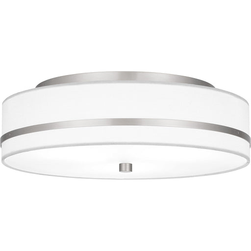 Quoizel Belotte 15in 3-Light Flush Mount | Transitional Brushed Nickel and Off White Fabric | Hallway & Bedroom Ceiling Light | Model QFL6180BN